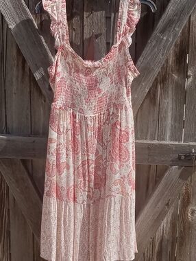 Smocked Ruffle Strap Pink Paisley Summer Dress